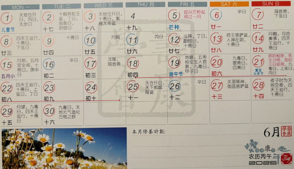 2026年6月寿康宝鉴戒期日历